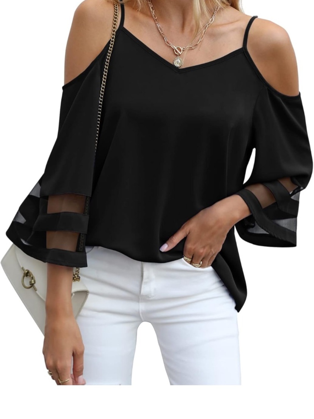 Black Women's Crochet-Sleeve Blouse size M